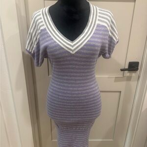 BCBGeneration Lavender and Gray Striped Midi Dress